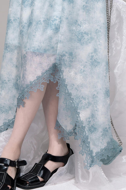 Blue Bow Waist Skirt Set-Up