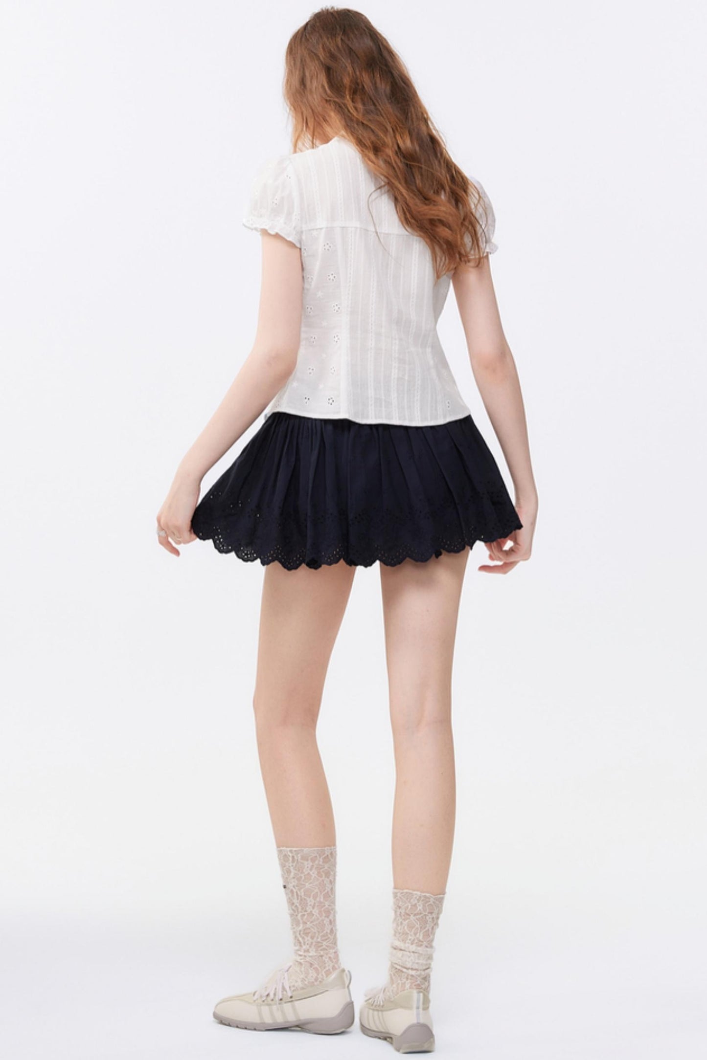 Summer Navy Blue Lace A-Line Skirt