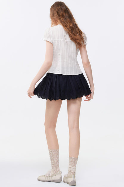 Summer Navy Blue Lace A-Line Skirt
