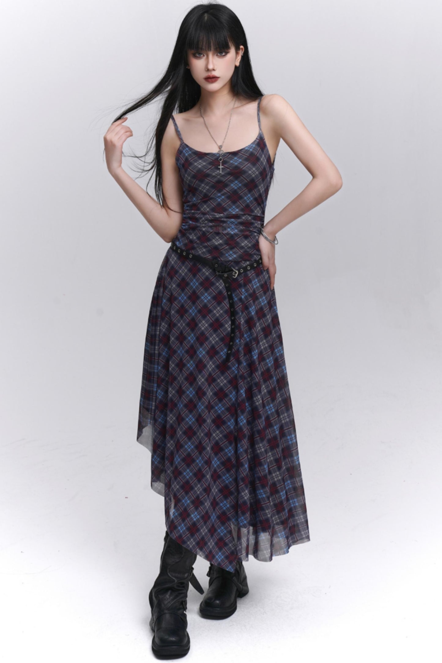 Unique Plaid Halter Dress