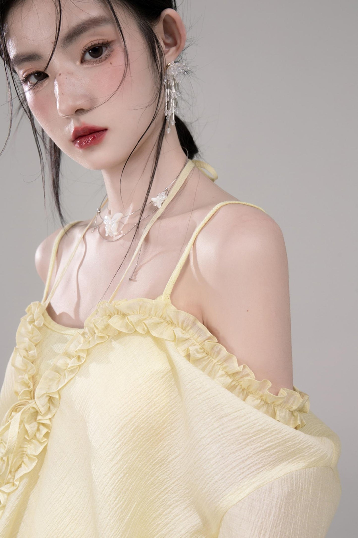 Feathered Lemon Suspenders Set