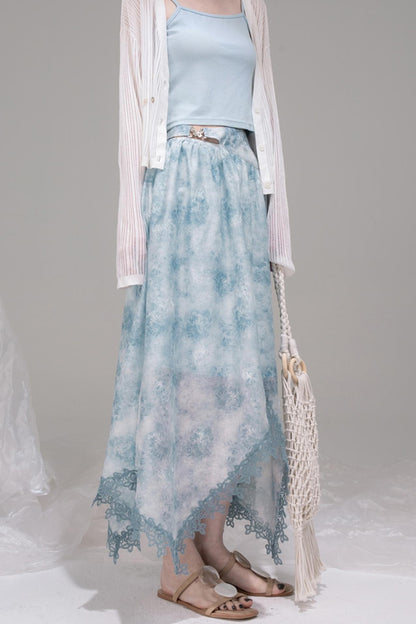 Blue Bow Waist Skirt Set-Up