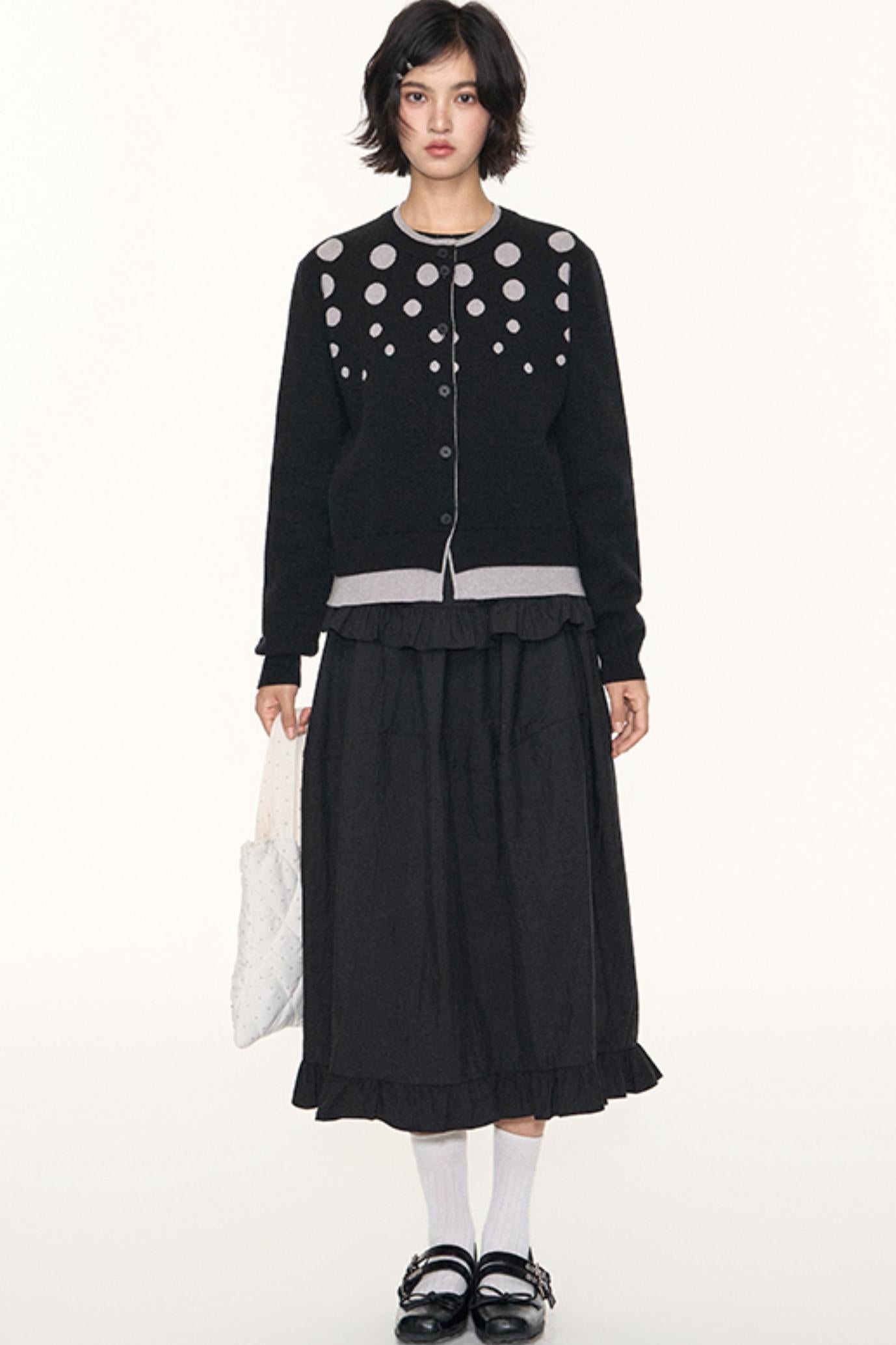 Vintage Polka Dot Crew Neck Sweater Jacket