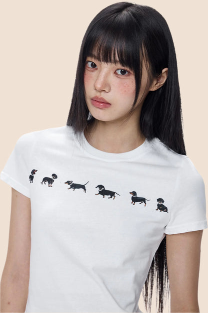 Cute Puppy Print Short Sleeve T-shirt