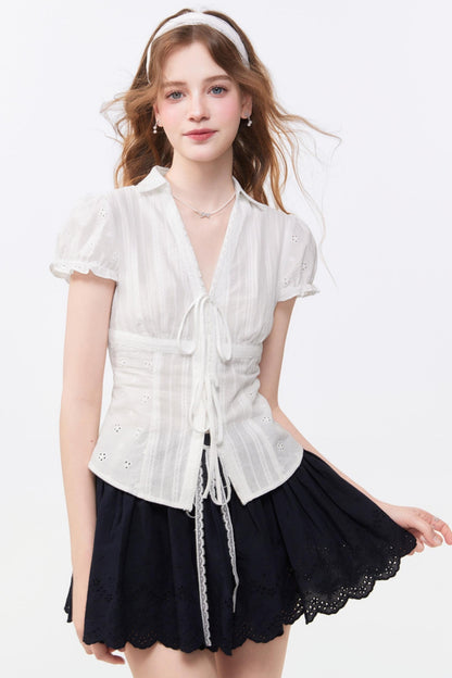 Summer Navy Blue Lace A-Line Skirt