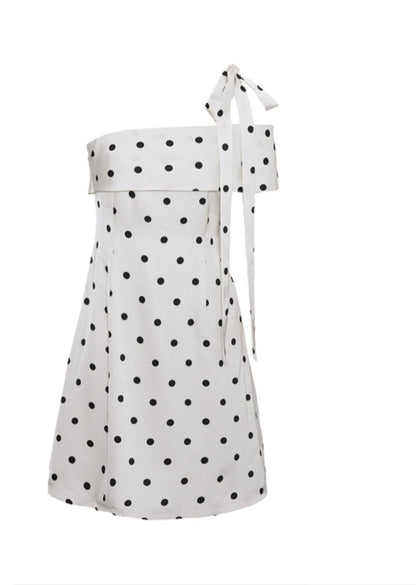 Summer Polka Dot Satin Halter Dress