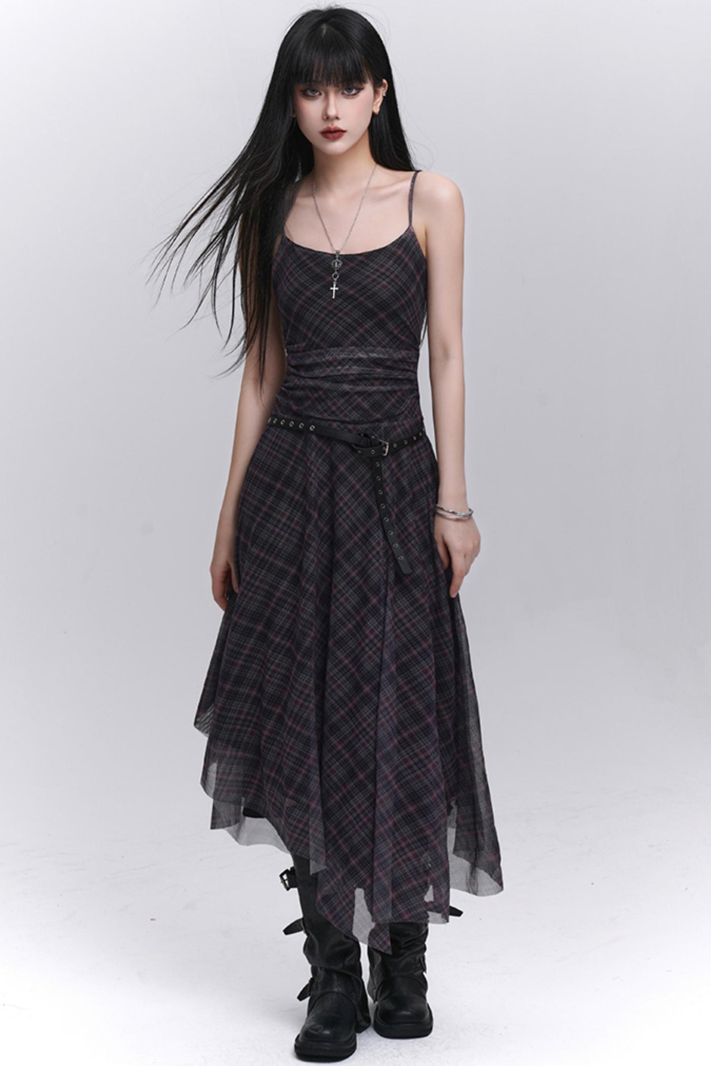 Unique Plaid Halter Dress