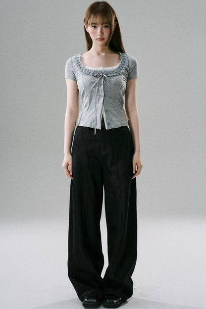 Fake Two-Piece Lace Slim Top