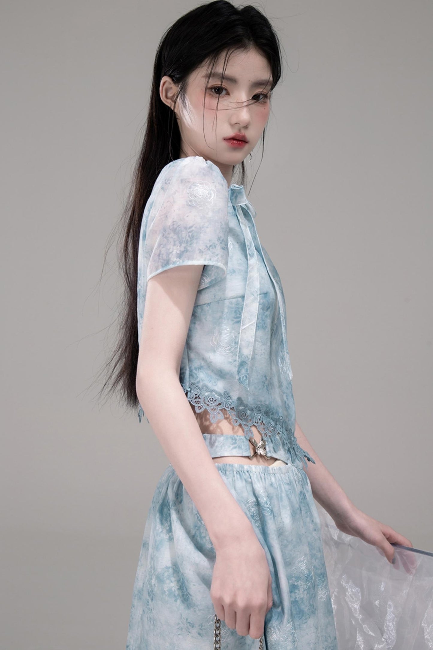 Blue Bow Waist Skirt Set-Up