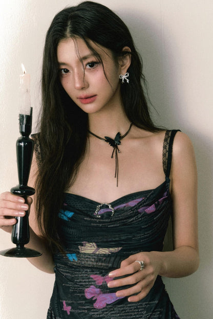 Butterfly Print Halter Dress