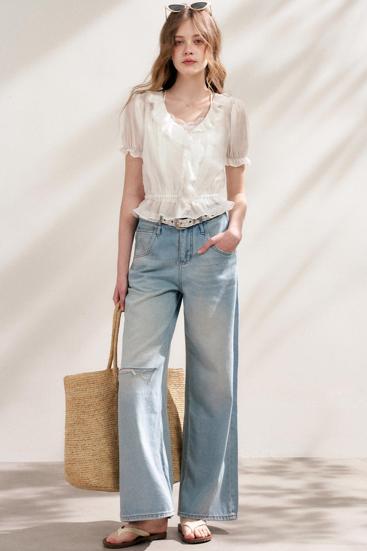 Bubble Sleeve Lace Blouse Set-Up