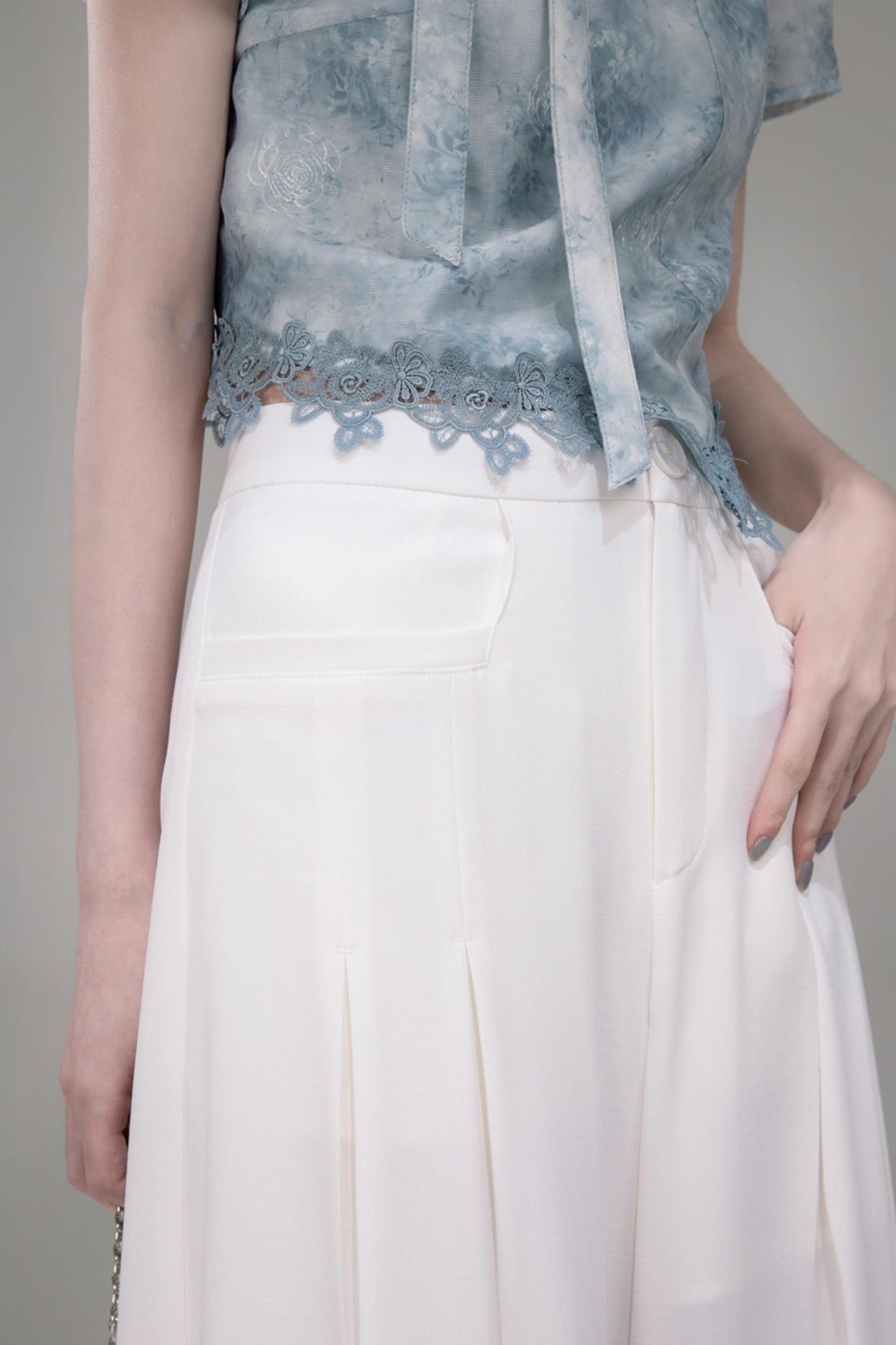 Blue Bow Waist Skirt Set-Up