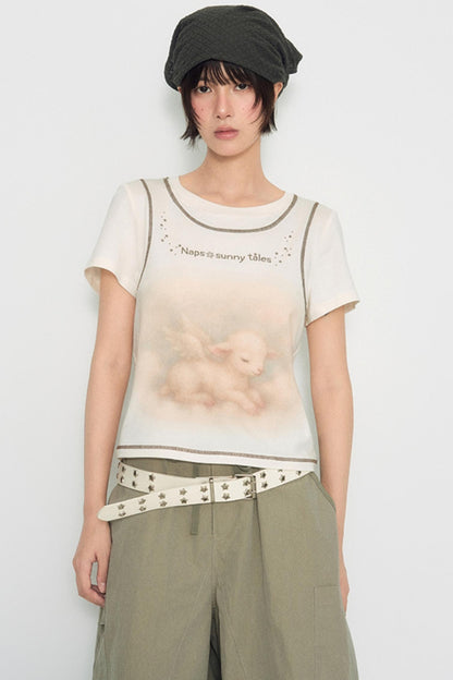 Lamb Print Short-Sleeved T-Shirt