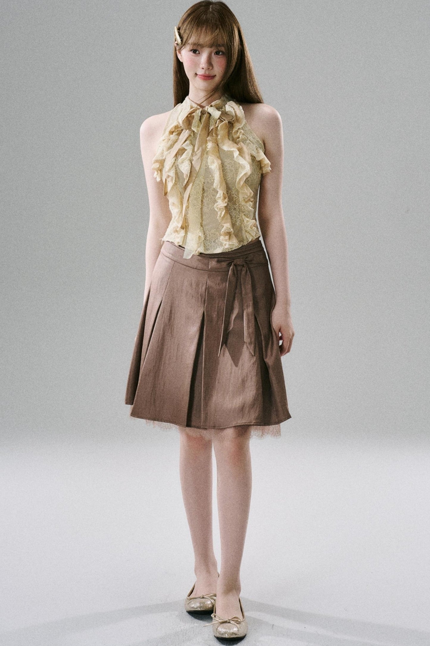 Slim Fit Ruffled Lace Halter Top