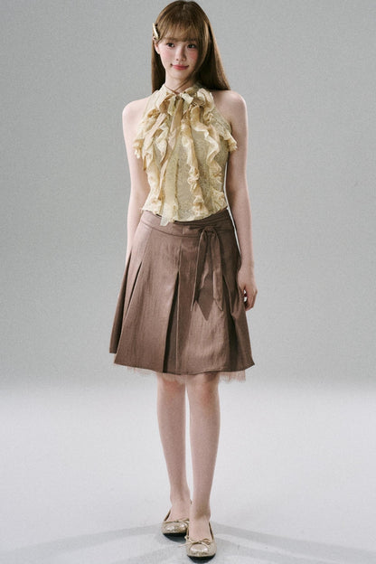 Slim Fit Ruffled Lace Halter Top