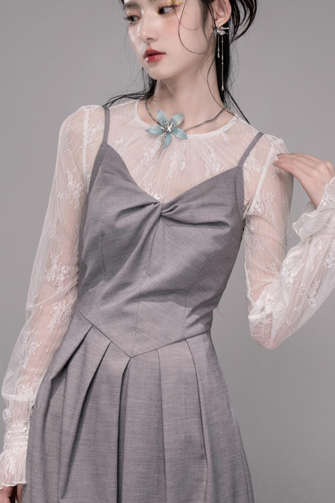 Princess Waistline Pleated Suspender Dress