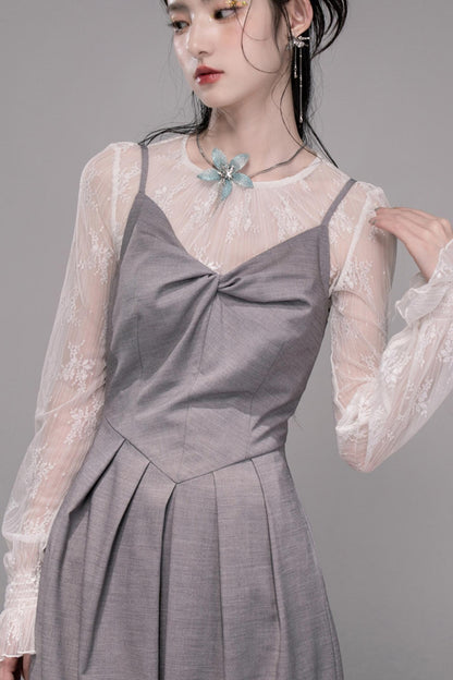 Princess Waistline Pleated Suspender Dress