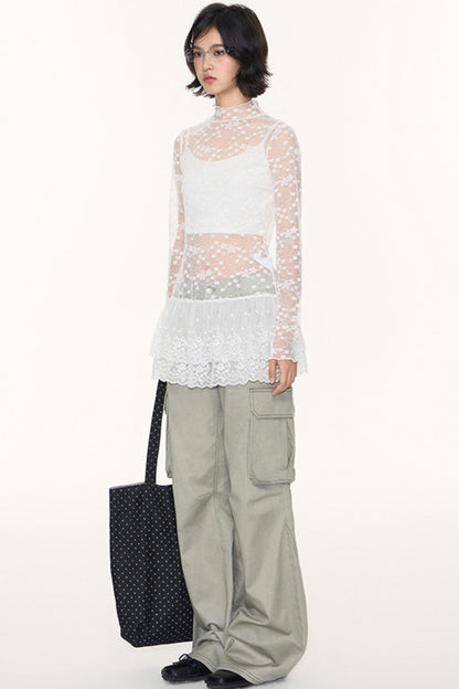 Lace Collar Shirt Transparent Top