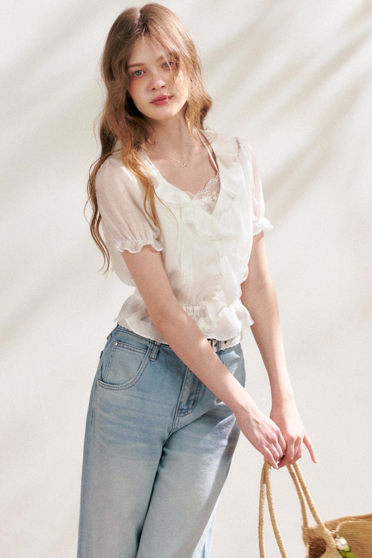 Bubble Sleeve Lace Blouse Set-Up