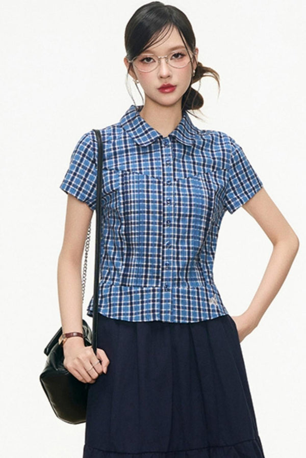 Checked Navy Skirt Shirt Set-Up