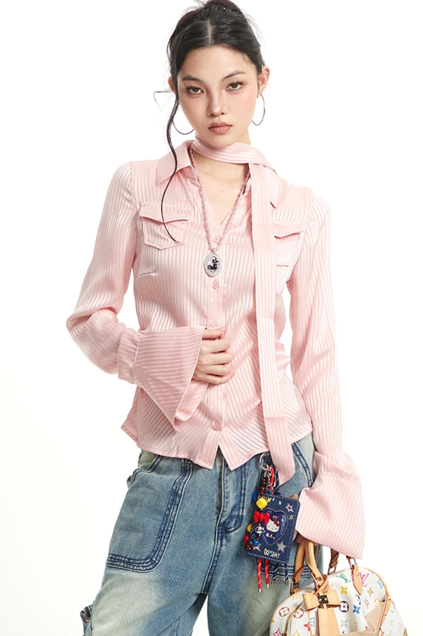 Vintage Pleated Slim Waist Shirt