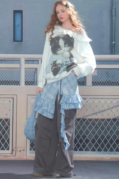 Cat Print Lazy Style Sweatshirt