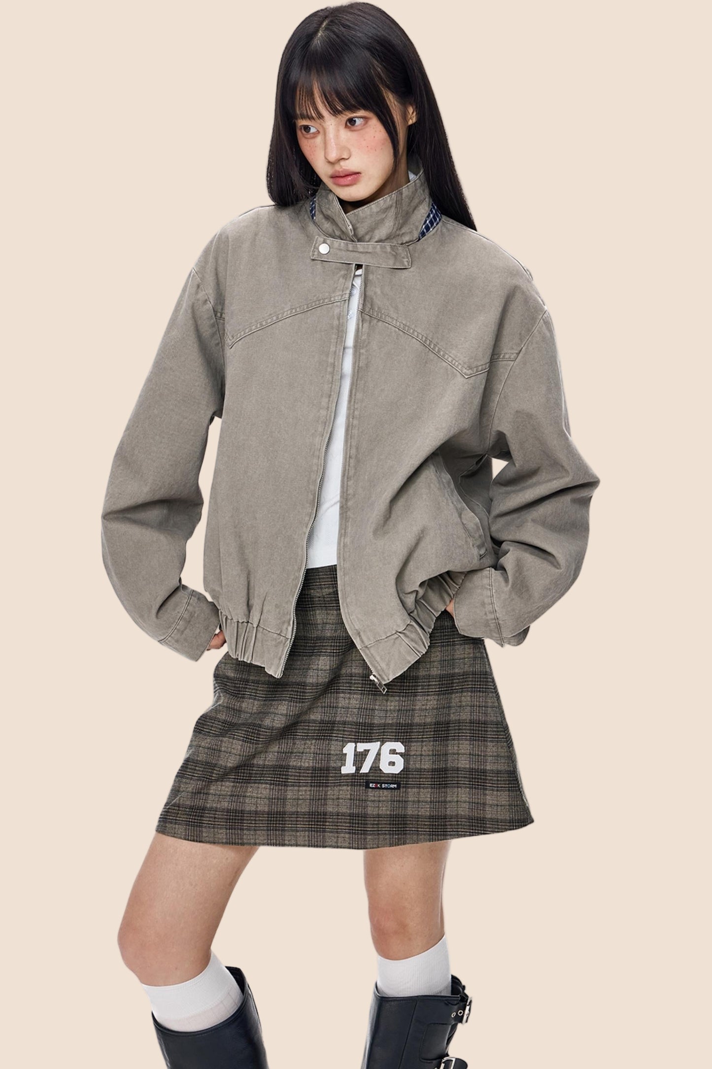 Vintage Zippered Basic Fall Jacket