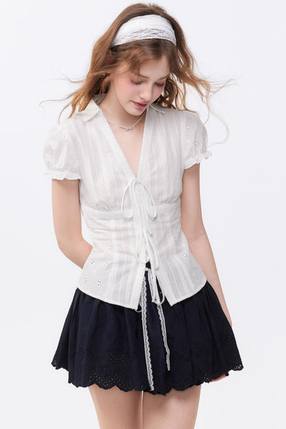 Summer Navy Blue Lace A-Line Skirt