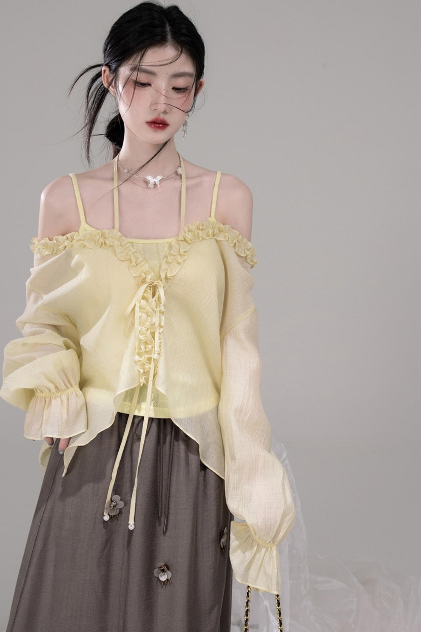 Feathered Lemon Suspenders Set