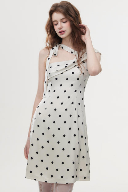 Summer Polka Dot Satin Halter Dress