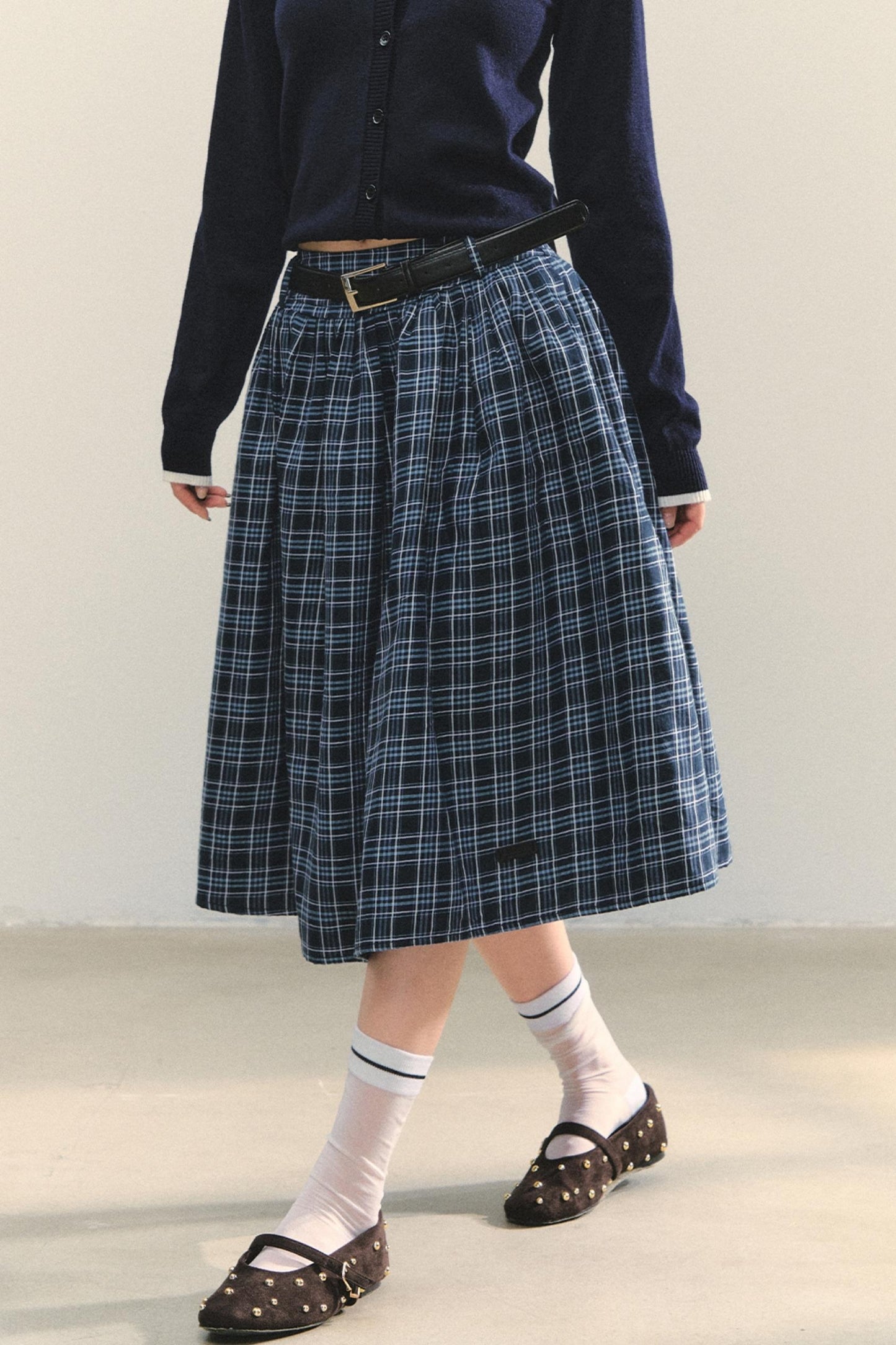 Checkered High Waist Flare Skirt