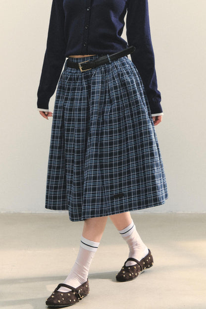 Checkered High Waist Flare Skirt