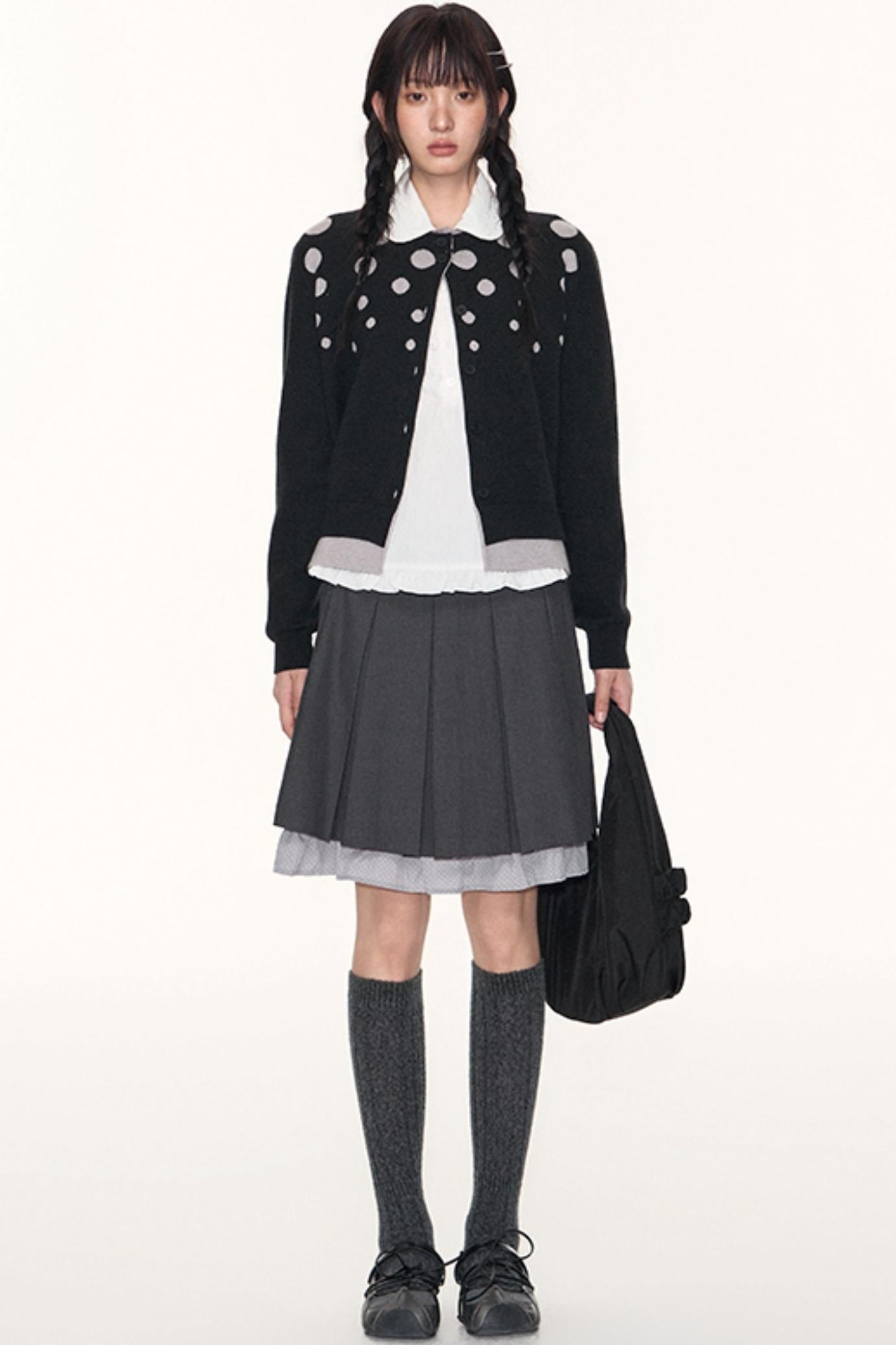 Vintage Polka Dot Crew Neck Sweater Jacket