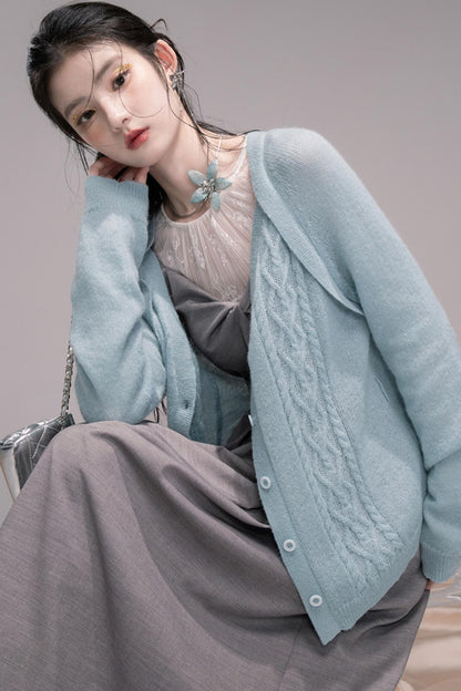 Wavy Wool Diamond Cardigan