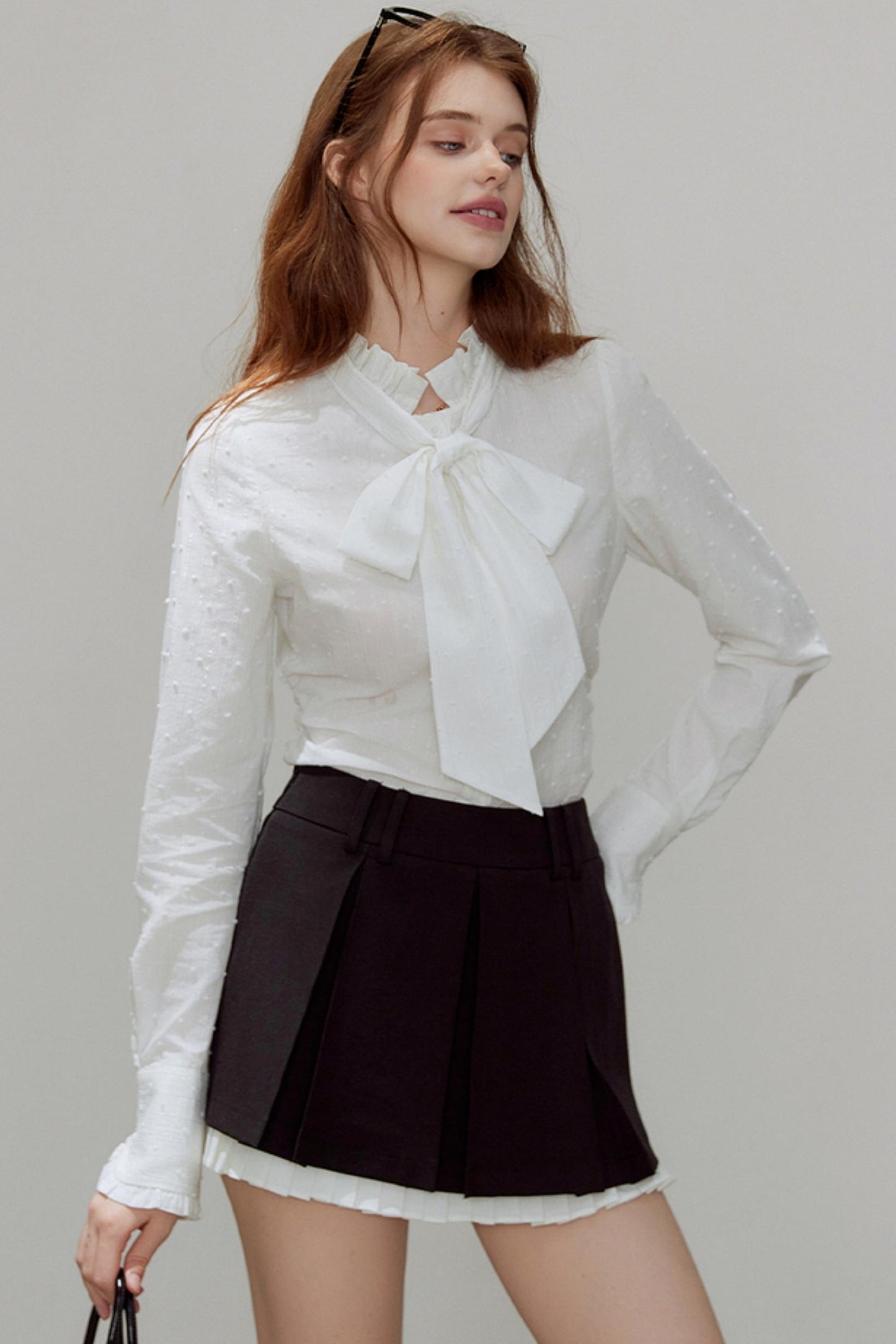 Autumn Texture Bow Strap Shirt