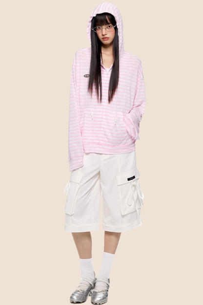 Pink Striped Summer Coverall Jacket