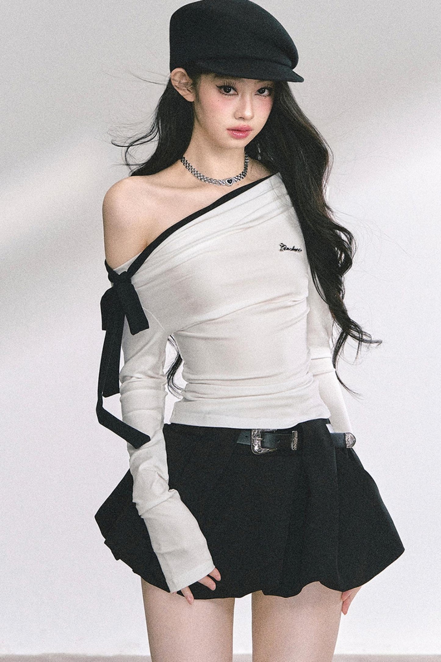 Swirl Waist Slimming Black Top