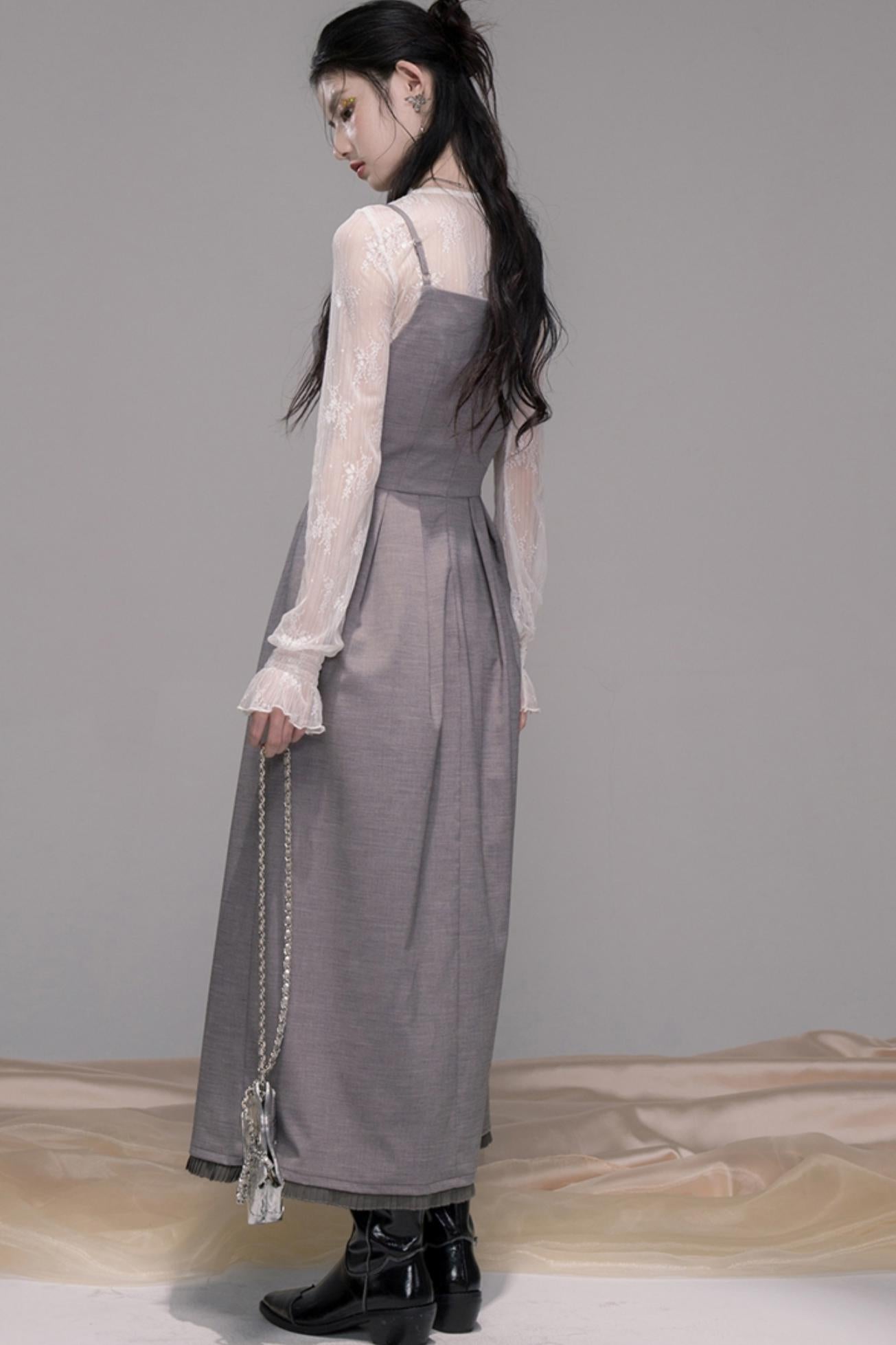 Princess Waistline Pleated Suspender Dress