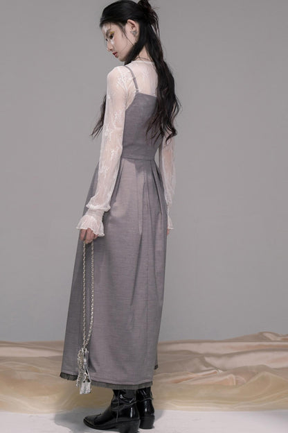 Princess Waistline Pleated Suspender Dress