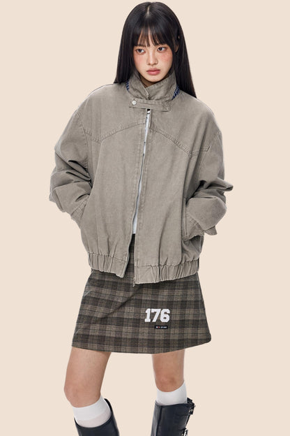 Vintage Zippered Basic Fall Jacket