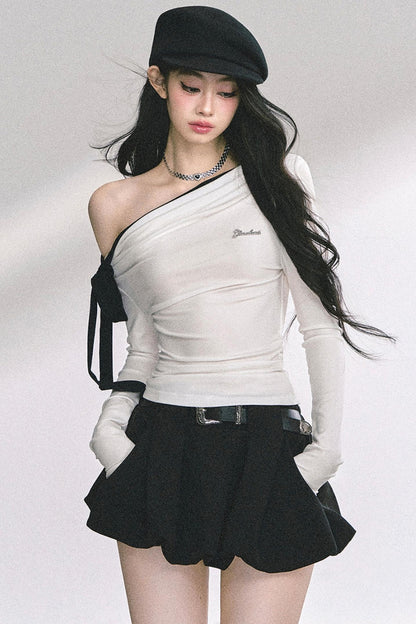 Swirl Waist Slimming Black Top