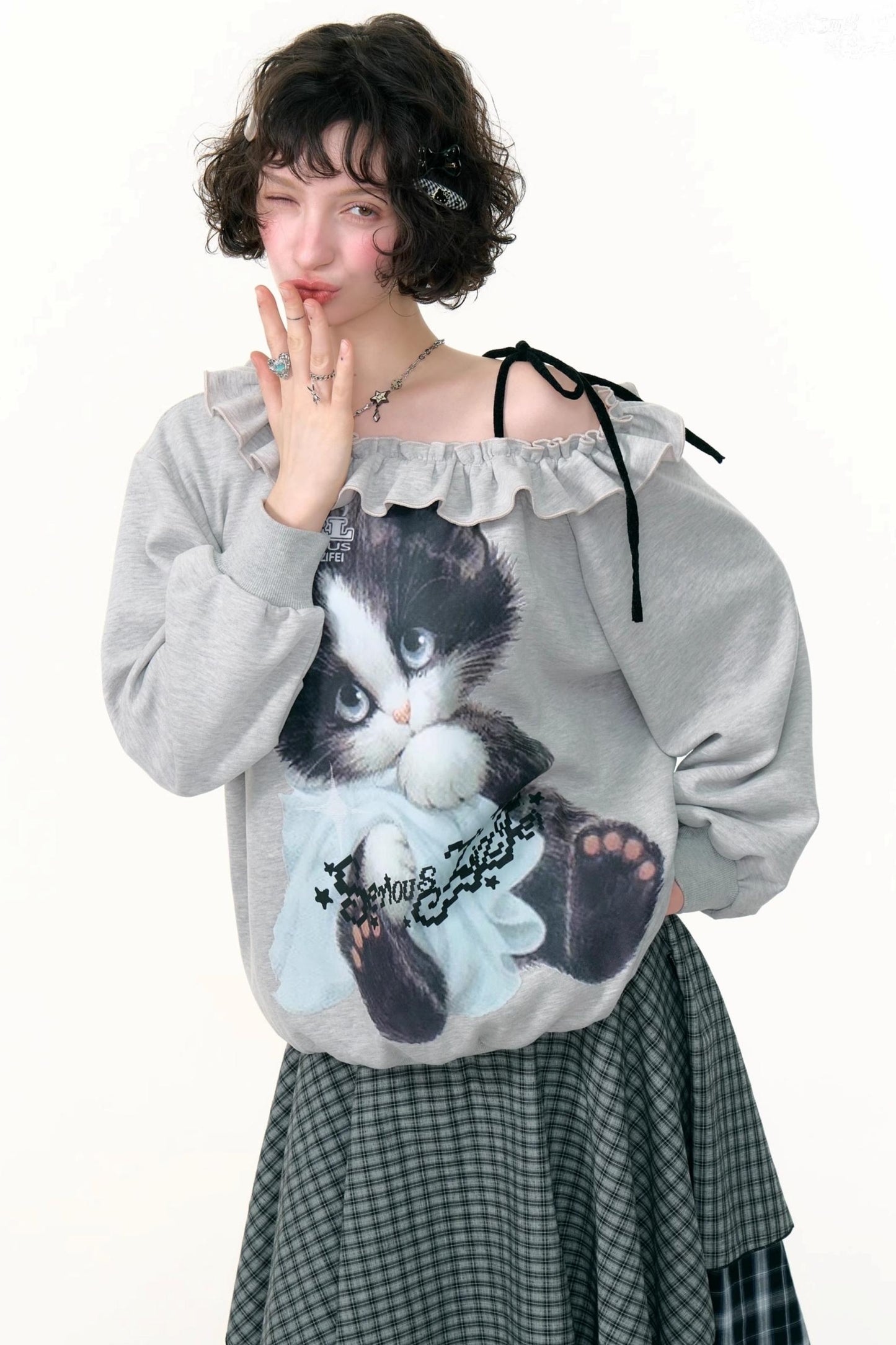 Cat Print Lazy Style Sweatshirt