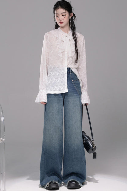 Blue Washed Wide-Leg Jeans