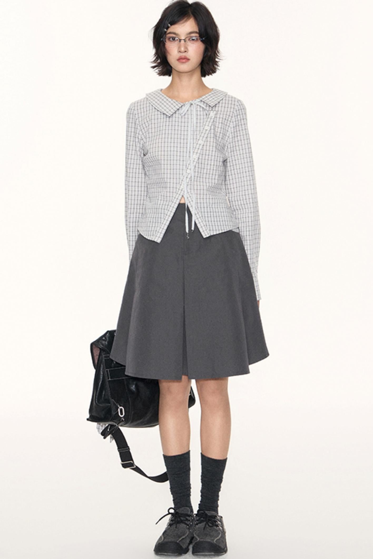 Korean Style Grid Mini Skirt Set-Up