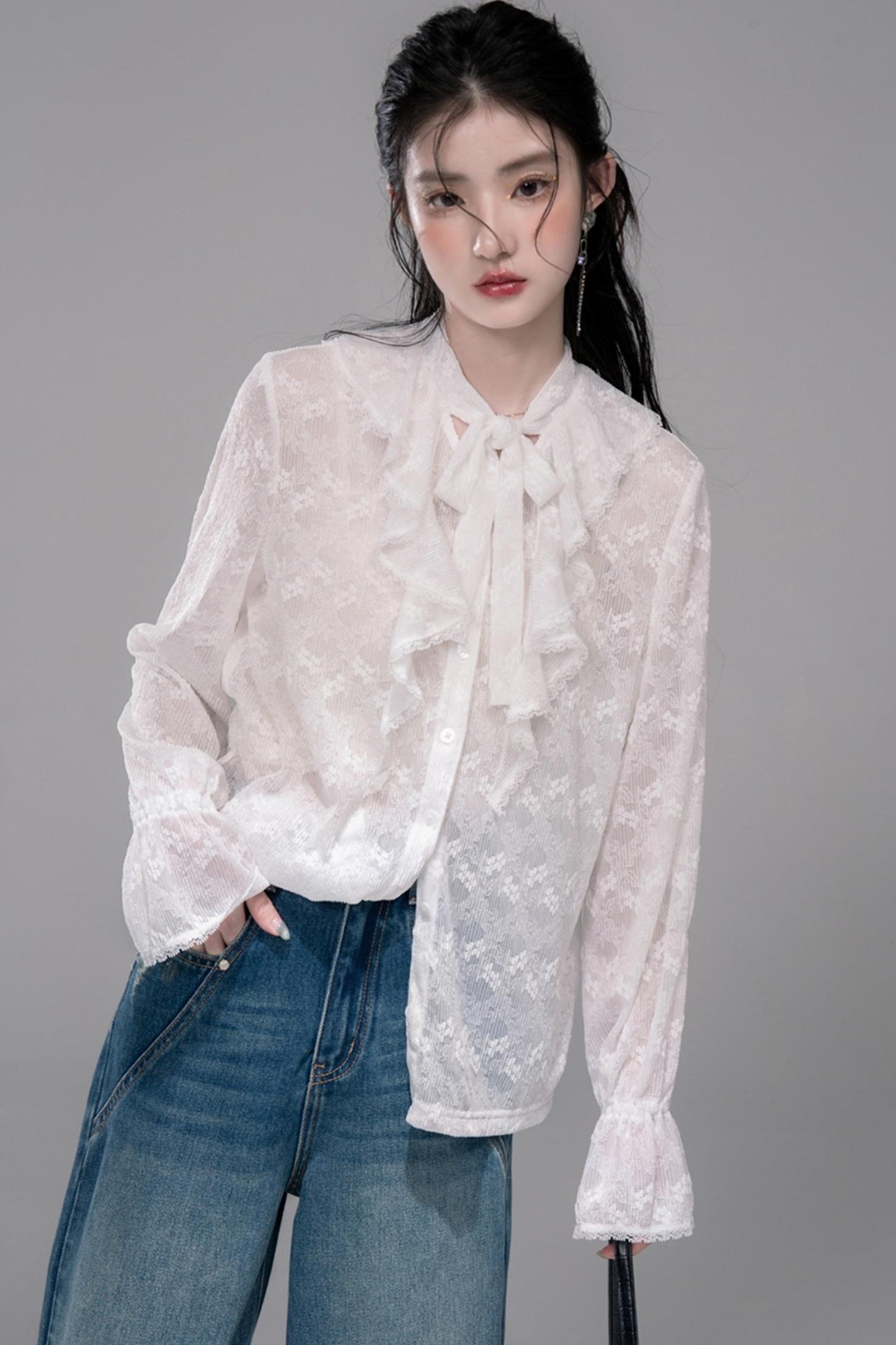 Blue Washed Wide-Leg Jeans