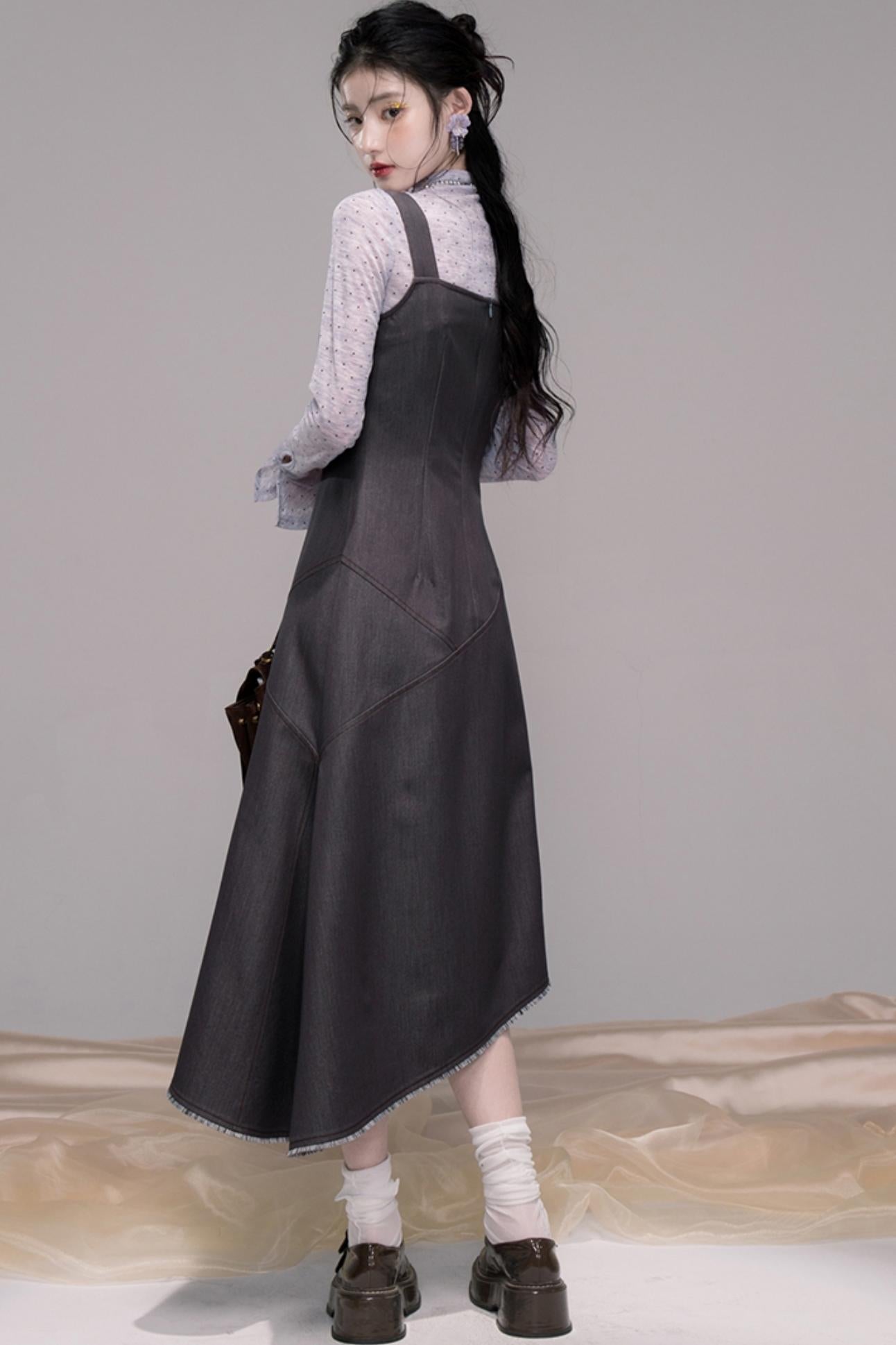 Twilight Gray Polka Dot Bib Dress Set