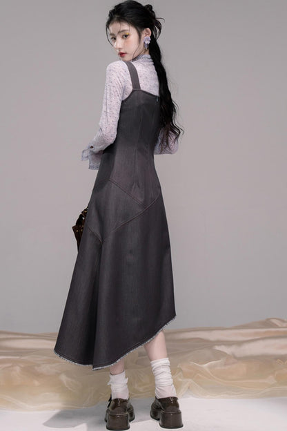 Twilight Gray Polka Dot Bib Dress Set