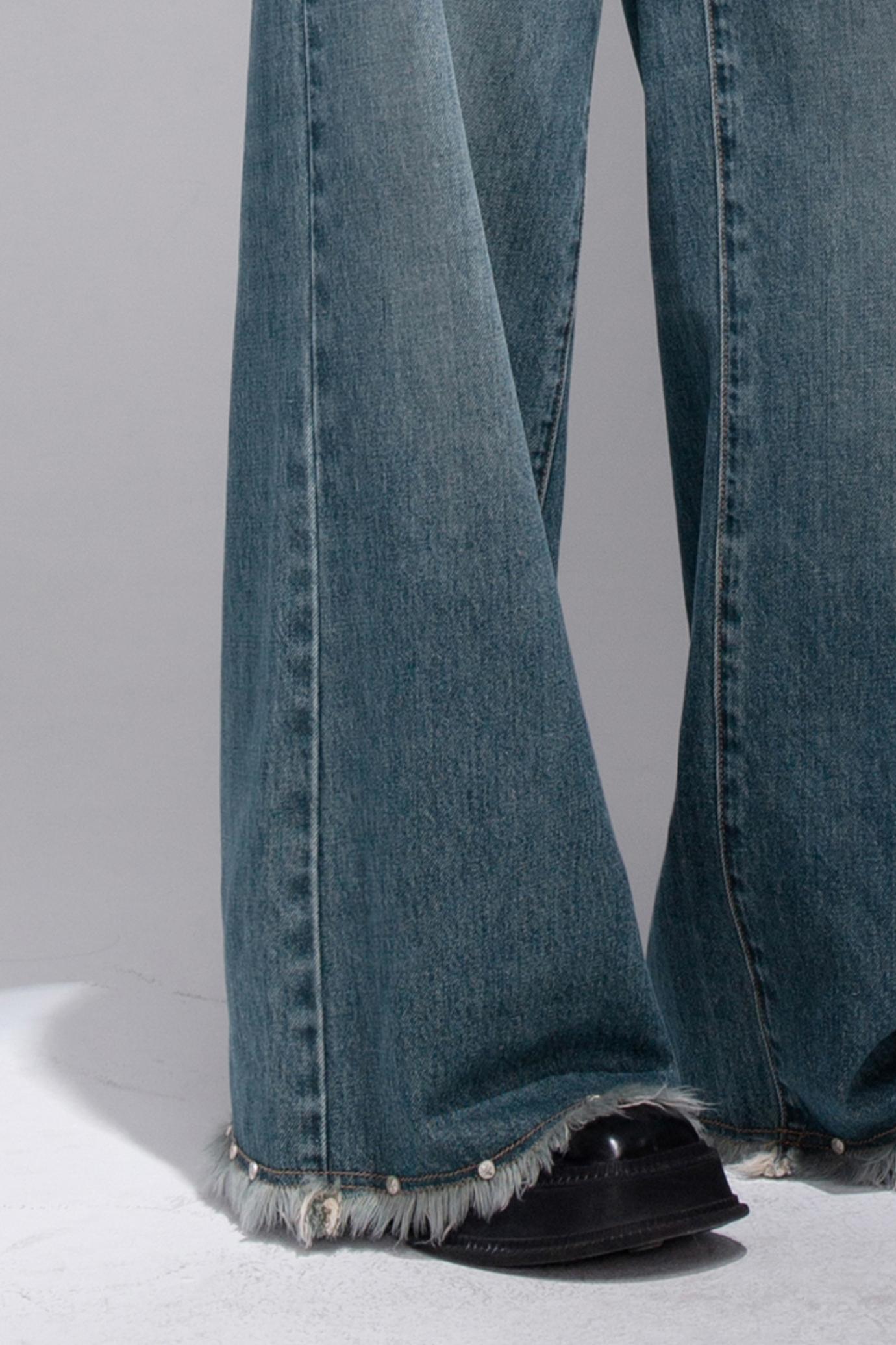 Blue Washed Wide-Leg Jeans