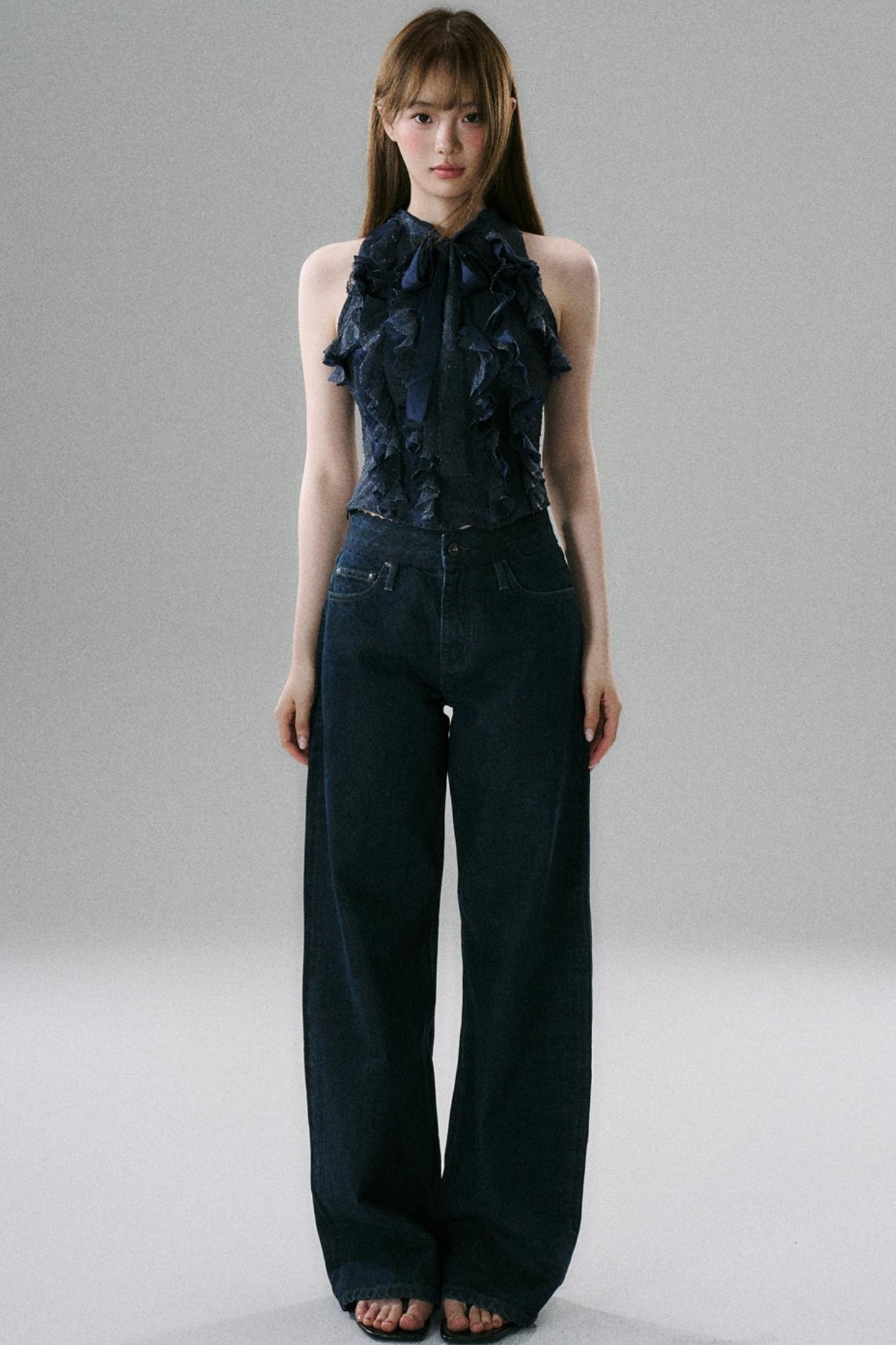 Slim Fit Ruffled Lace Halter Top