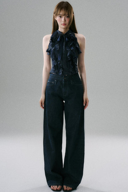 Slim Fit Ruffled Lace Halter Top